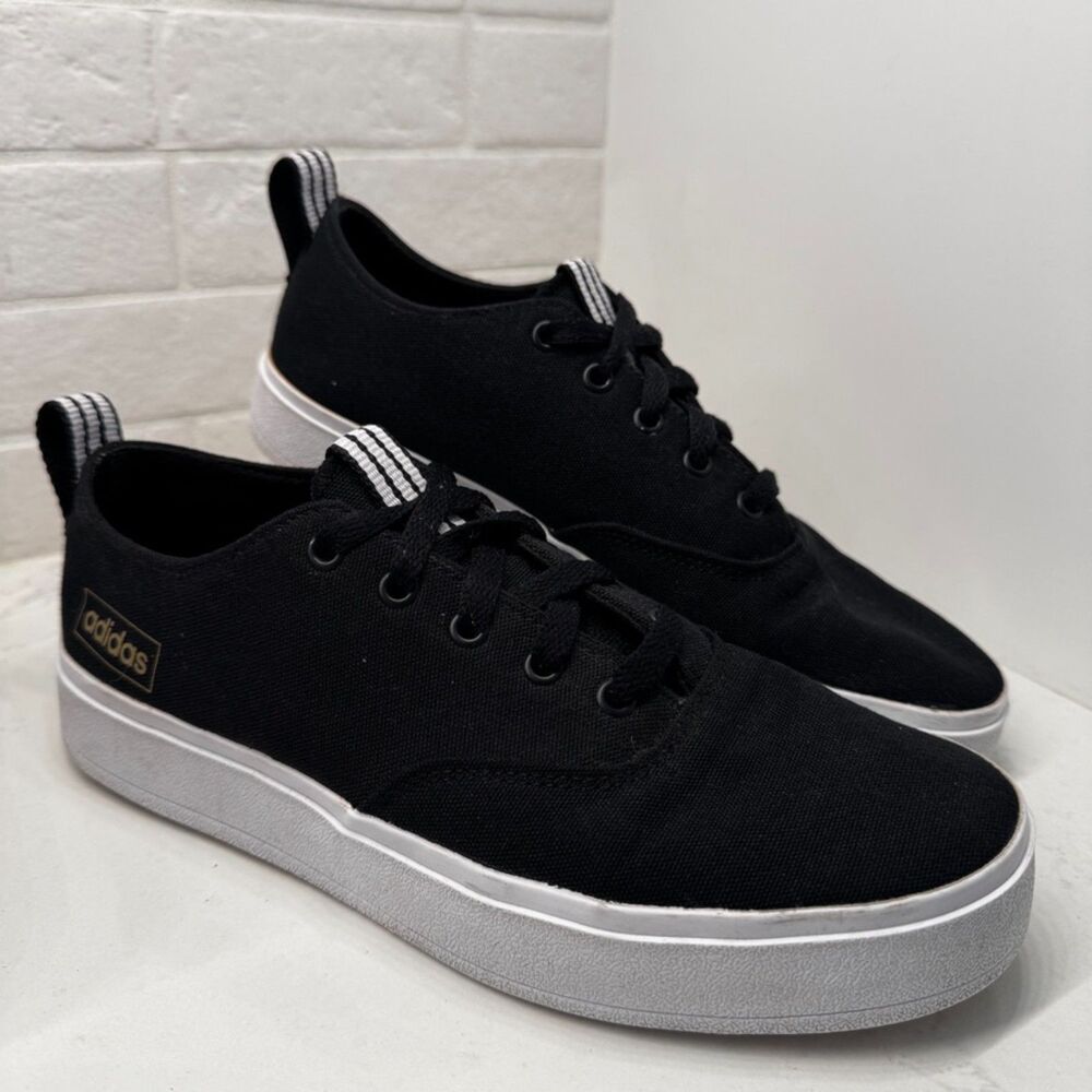 Adidas Broma Women's 8 Black Gold Canvas Lace Up Skate Shoe Streetwear 3-Stripes